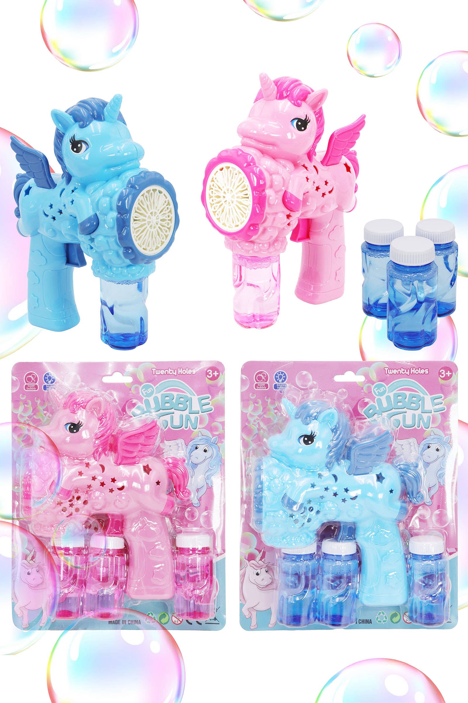 ASSORTED Unicorn Led Light-up Bubble Maker Blast Gun for wholesale on Faire0