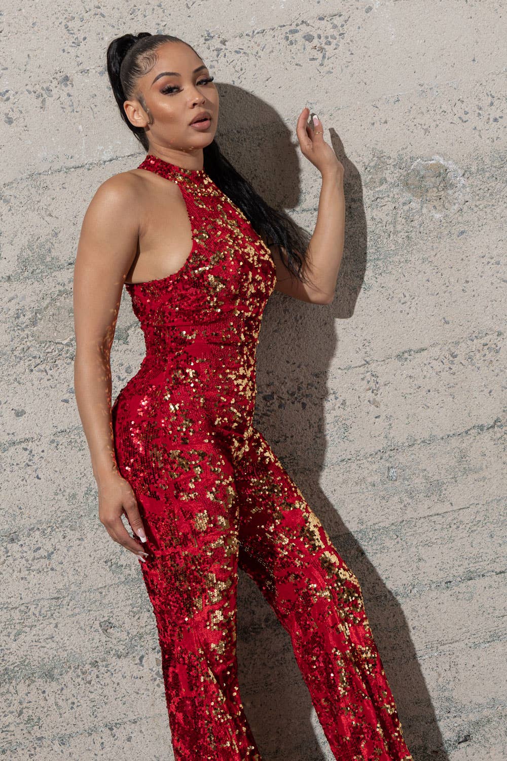 Melrose with Love - Wholesale Jumpsuit - Women's - BELL BOTTOM STRETCHY VELVET SEQUINS JUMPSUIT6