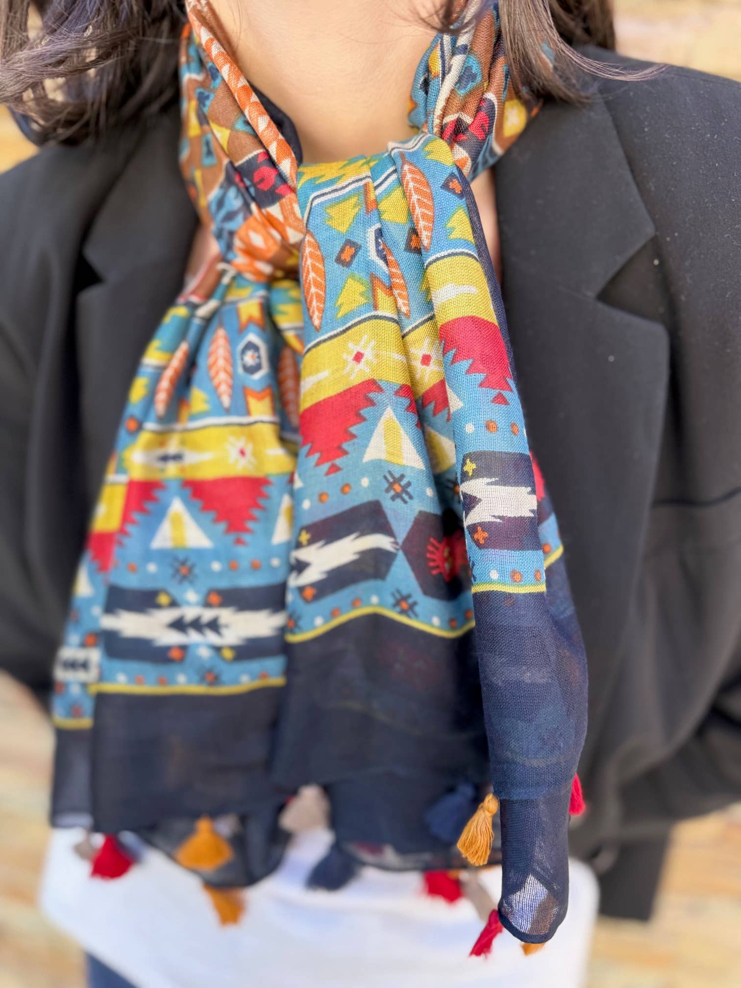 Blue Women's square scarf 100% viscose for wholesale on Faire4