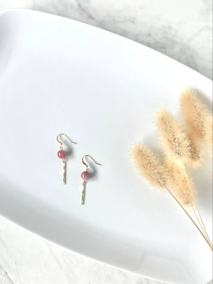 Natural stone with gold bar dangle (8mm stone) for wholesale by MN Clay Co