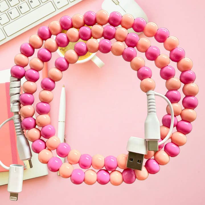 Pink Duo 4-in-1 Bead Charging Cable for wholesale by The Onion Patch