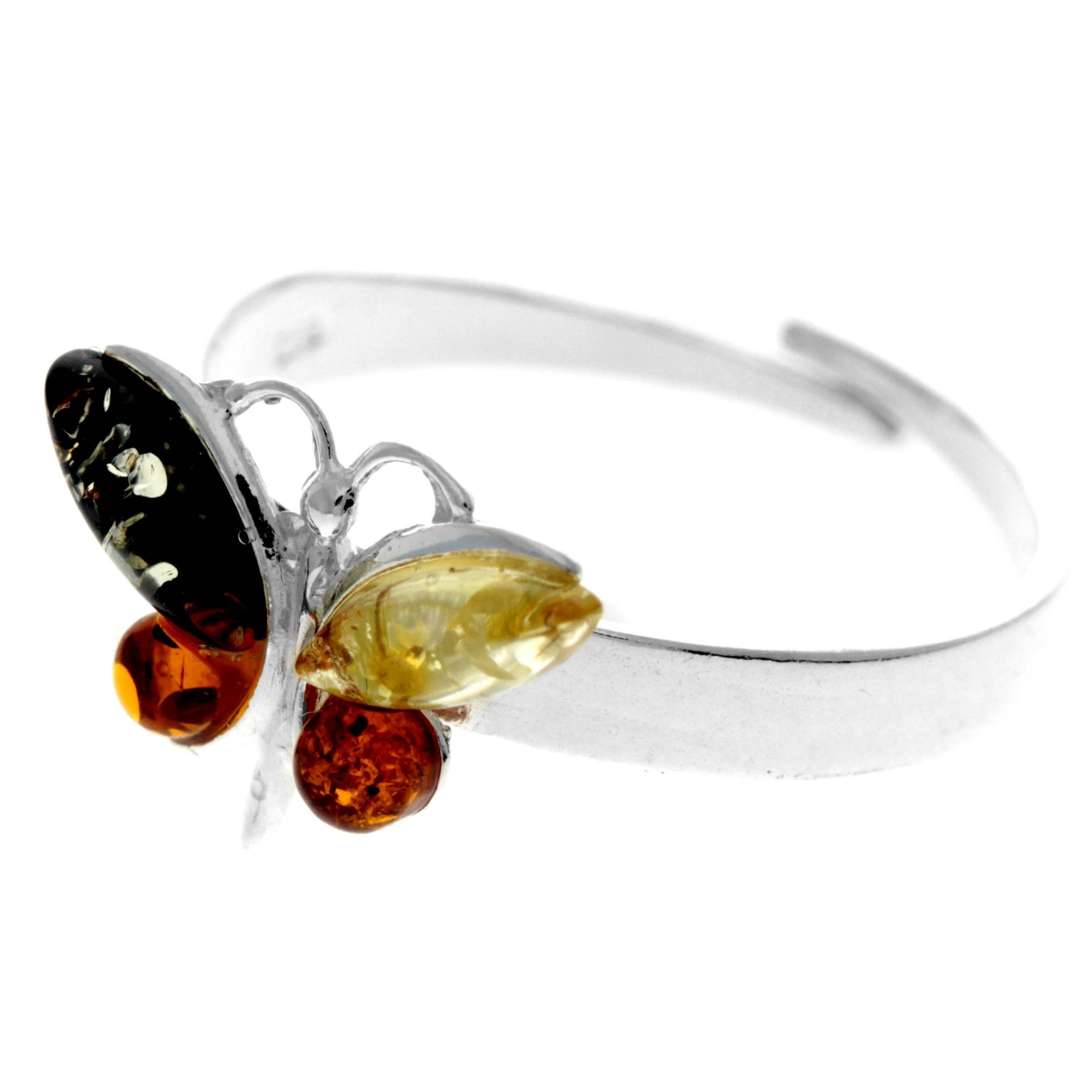 Mix 925 Sterling Silver & Genuine Baltic Amber Butterfly Adjustable Ring - AR15 for wholesale on Faire2