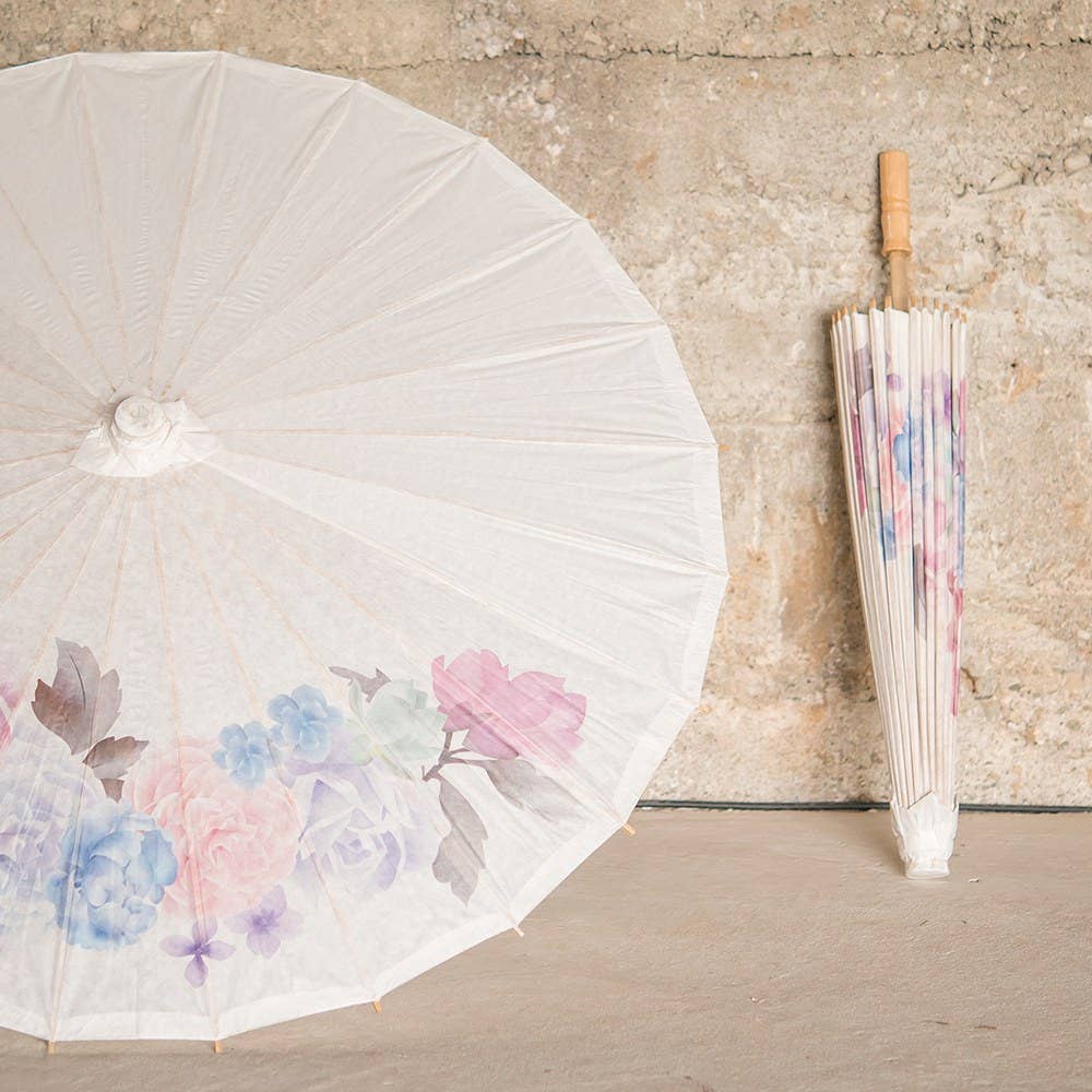 Weddingstar Inc. - Wholesale Umbrella - Women's - Pretty Paper Parasol With Bamboo Handle - Vintage Floral1