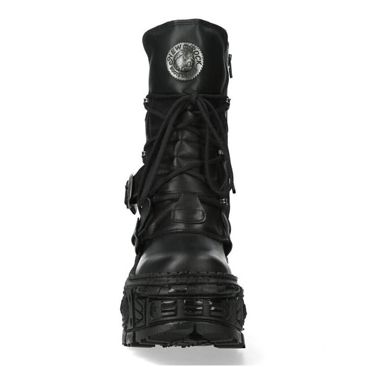 Black New Rock Mid-Calf Leather Goth Boots-WALL373-S5 for wholesale on Faire