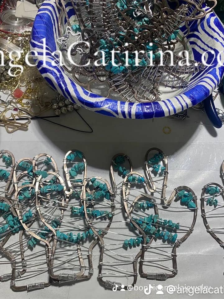 Turquoise Versierde Cactus Kerstornament voor wholesale door Angela Catirina Jones