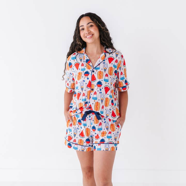 Red, White & BBQ Mama Short Lounge Set for wholesale by Kiki + Lulu