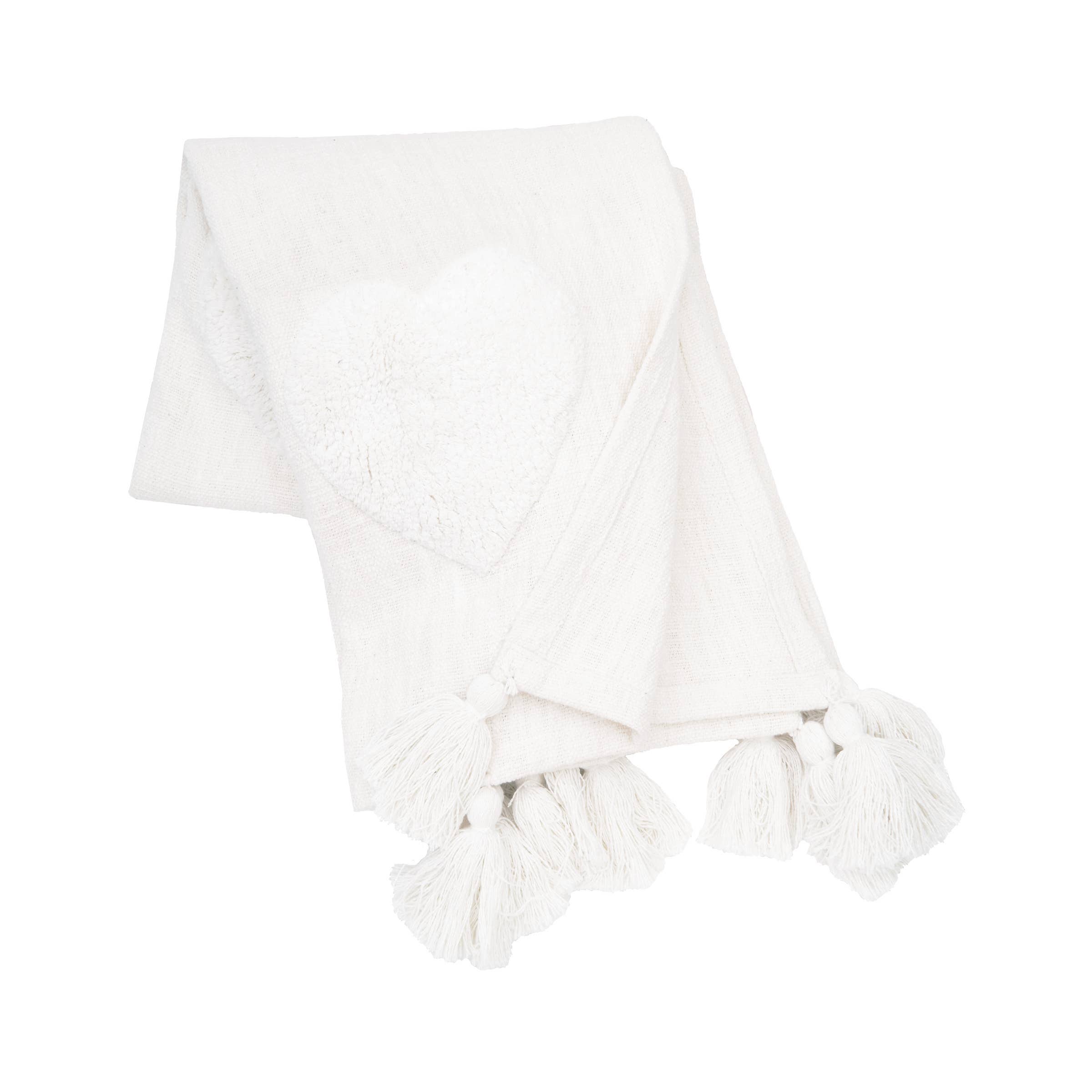 carol & frank - Wholesale Throw Blanket - Valentine's Day Heart White Tassel Throw Blanket