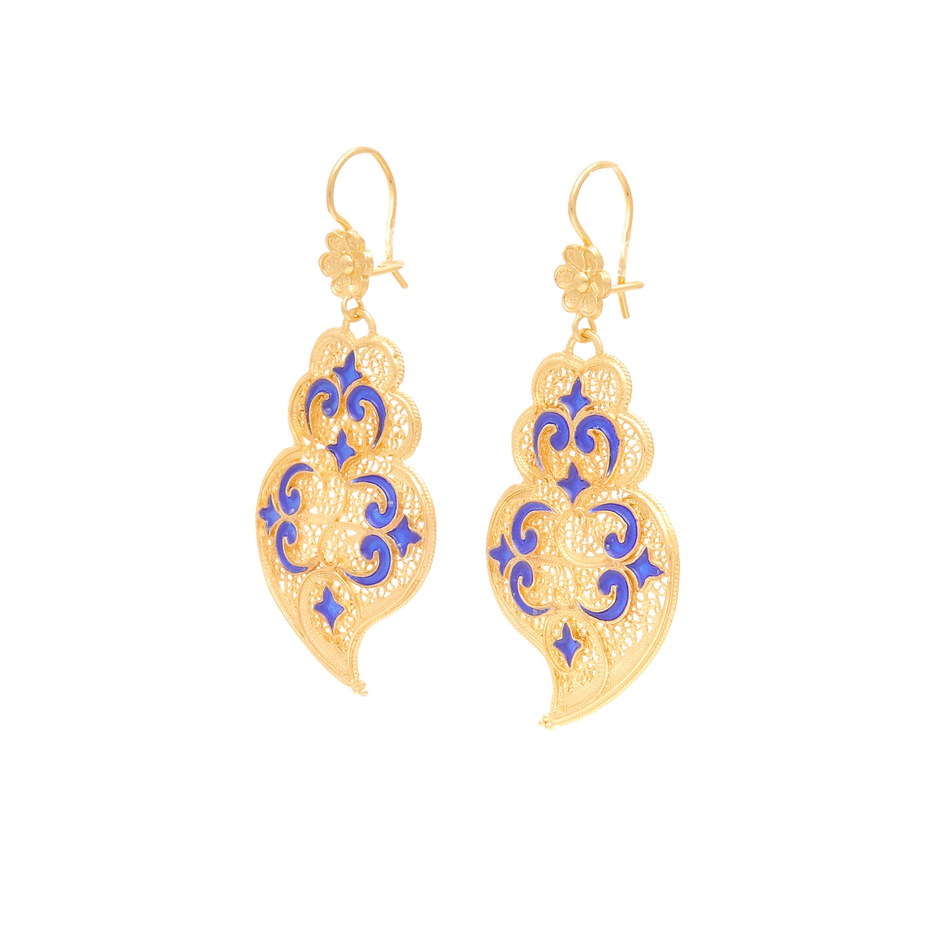 PORTUGAL JEWELS - Wholesale Dangle Earrings - Earrings Heart of Viana Azulejo in Gold Plated Silver3