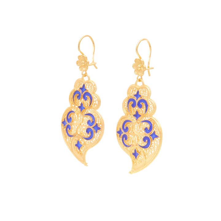 PORTUGAL JEWELS - Wholesale Dangle Earrings - Earrings Heart of Viana Azulejo in Gold Plated Silver3