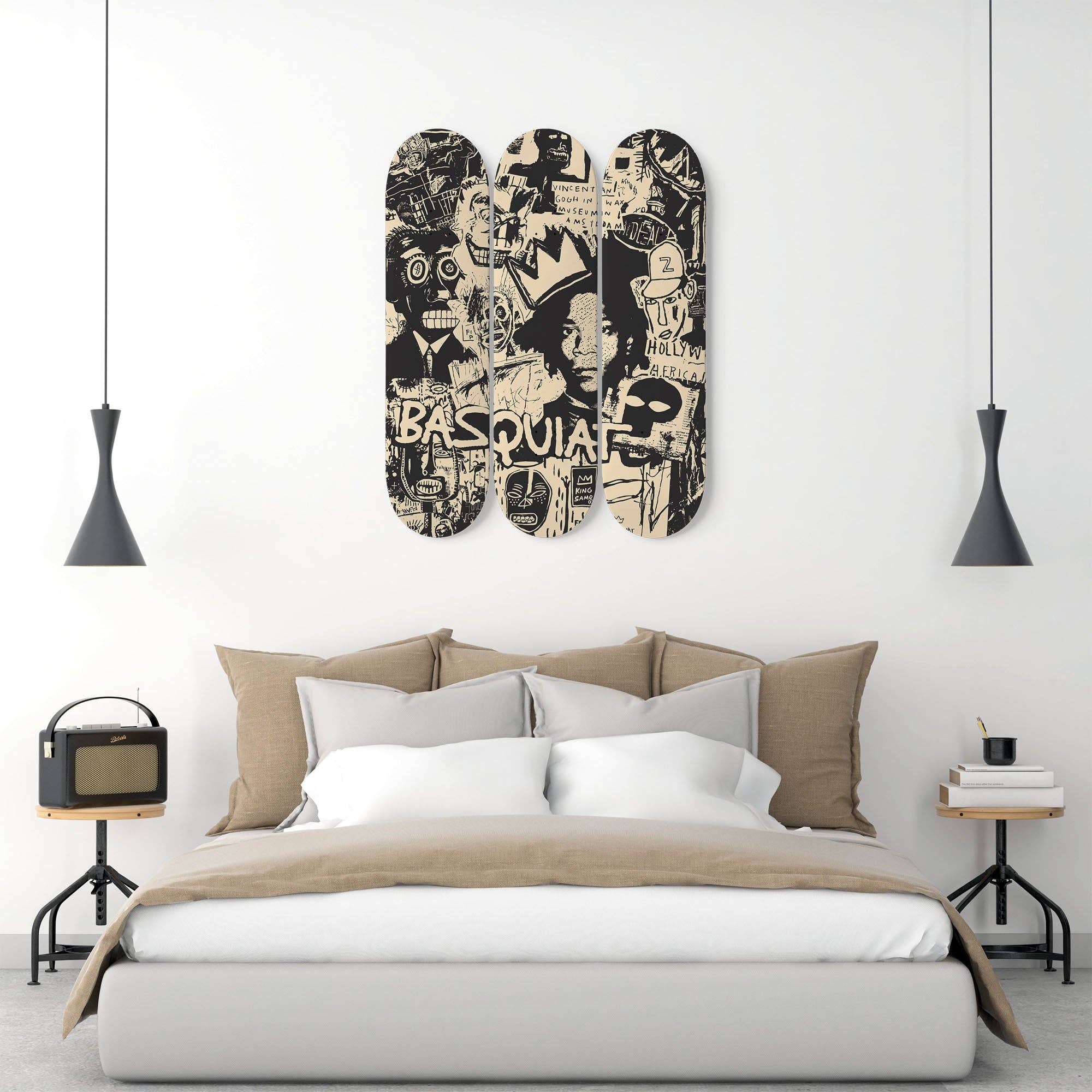 SkateboardArtsy - Wholesale Wall Accent - Jean Michel Basquiat - Mixed Art - 3-piece Skateboard Wall Art5