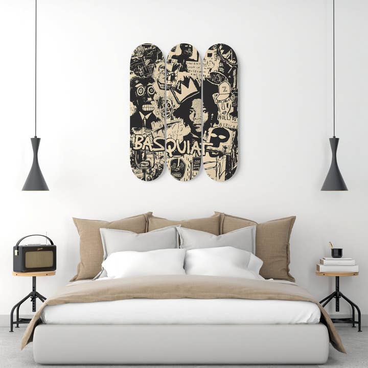 SkateboardArtsy - Wholesale Wall Accent - Jean Michel Basquiat - Mixed Art - 3-piece Skateboard Wall Art5