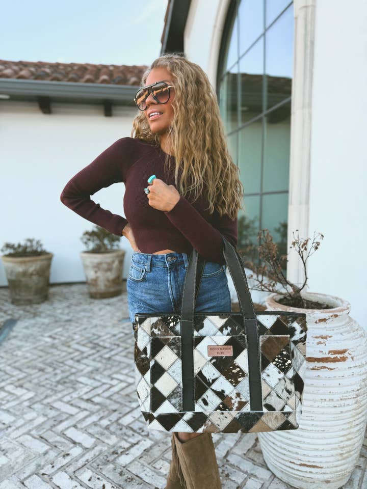 BOHO LUXE TOTE Work - Diaper bag Cowhide Western Purse for wholesale by Boho Ranch Shop