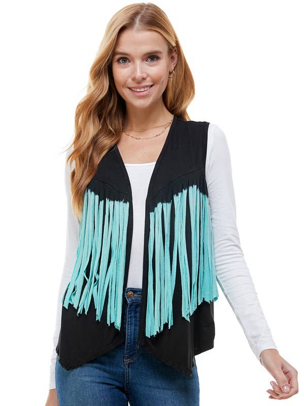 Dip Dye Tri Color Open Fringe Vest for wholesale by T-Party