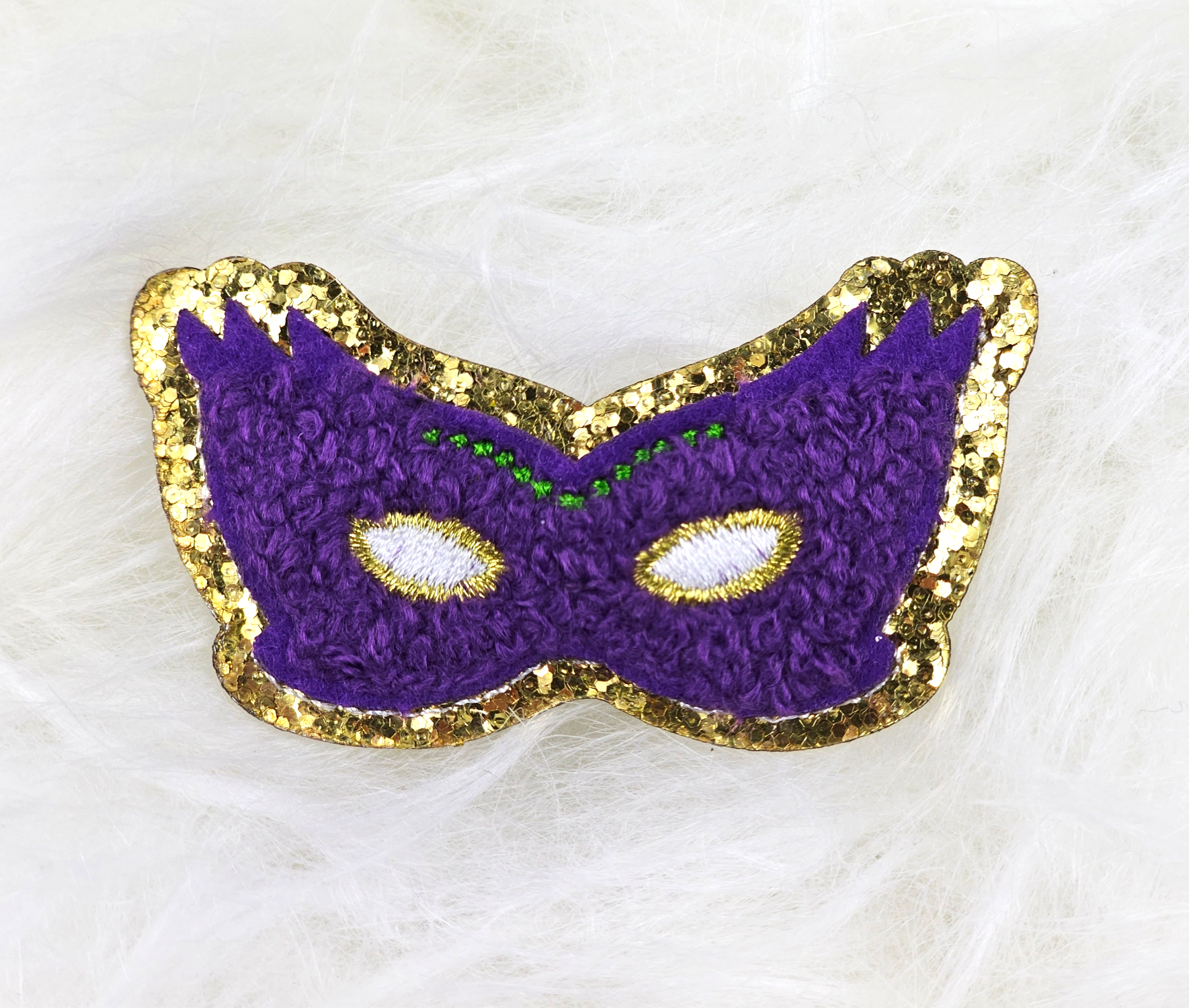 Large Mardi Gras Sequin and Chenille Combo Embroidery Iron On Gold Gli –  Scratch Decor