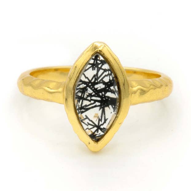 Fair Anita - Wholesale Cocktail/Statement Ring - Almond Black Rutile Ring - Brass0