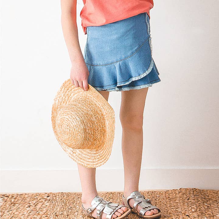 ToTo Heros - Wholesale Skirt - Kids - Ruffle Hem Unbalanced Mini Denim Skirt