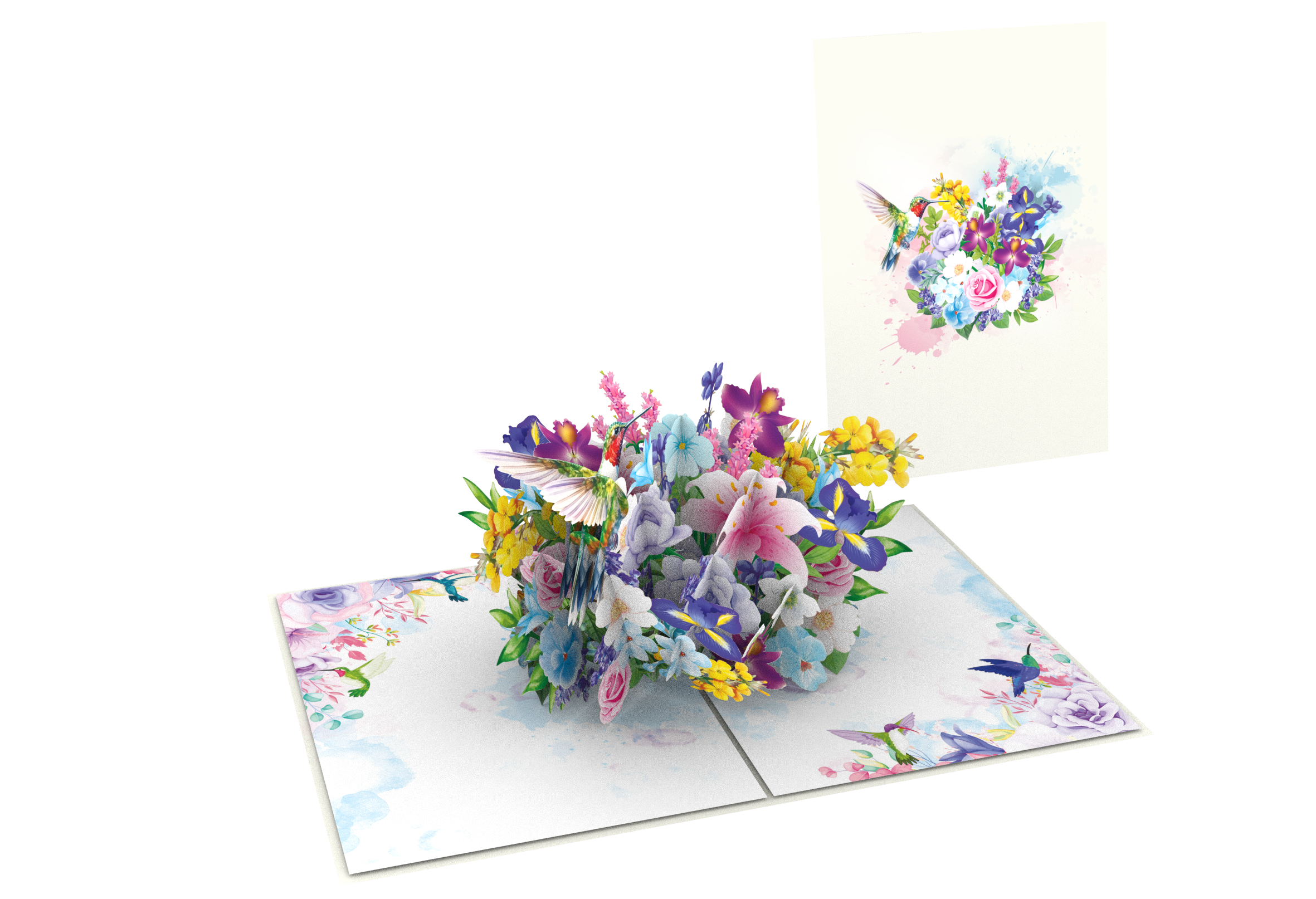 Blue Bird Cards - Wholesale Everyday Greeting Card - Hummingbird and Flowers Pop-Up Card1