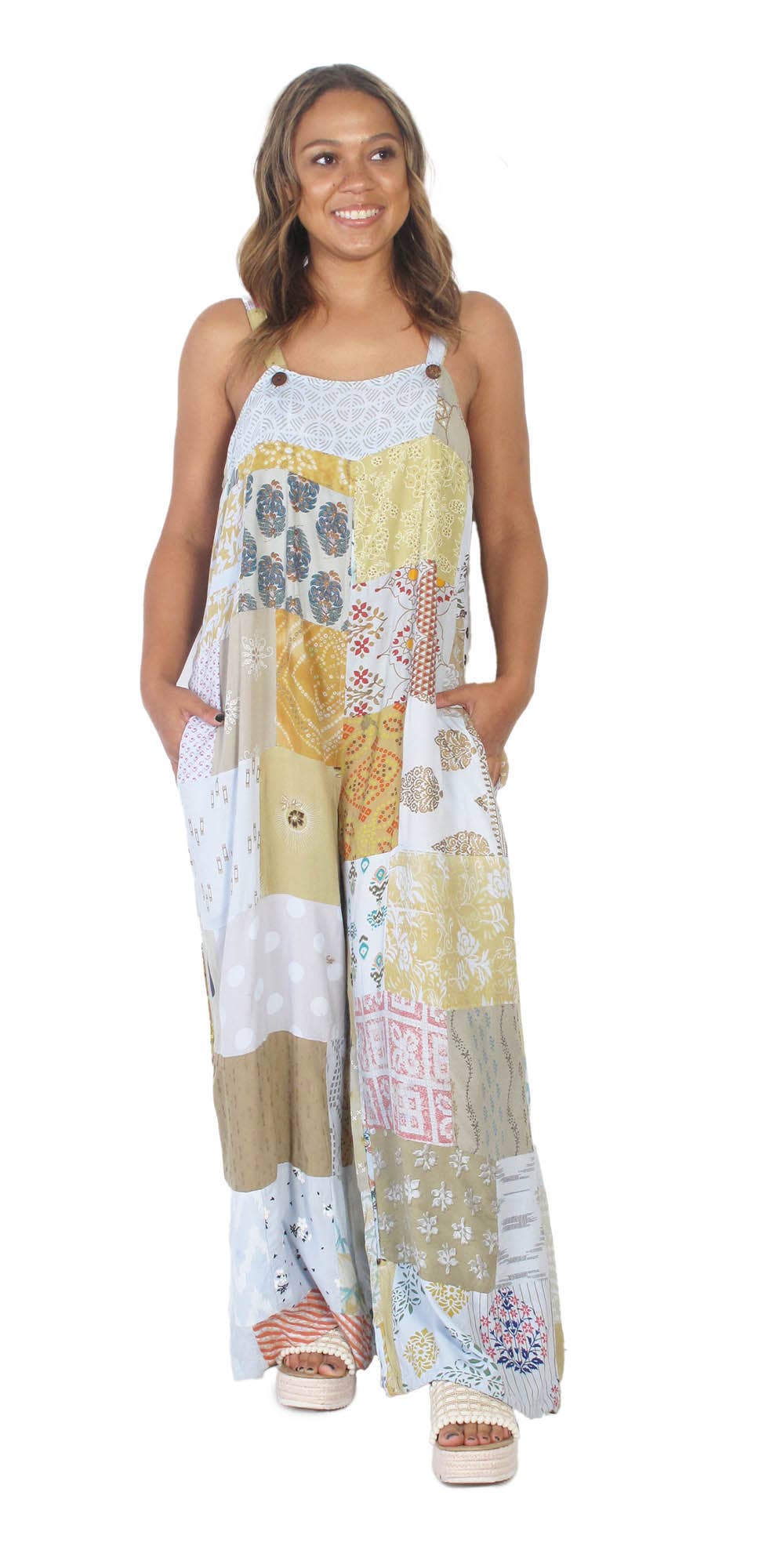 Blue 2380  Patchwork Overalls in Rayon -- A Customer Favorite for wholesale on Faire1