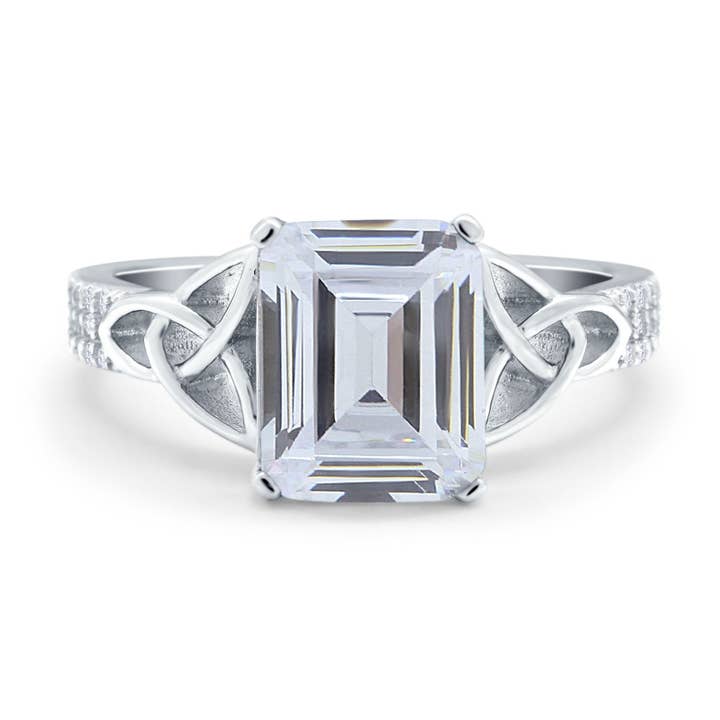 Emerald Cut Celtic Engagement Ring Simulated Cubic Zirconia for wholesale by Blue Apple Imports