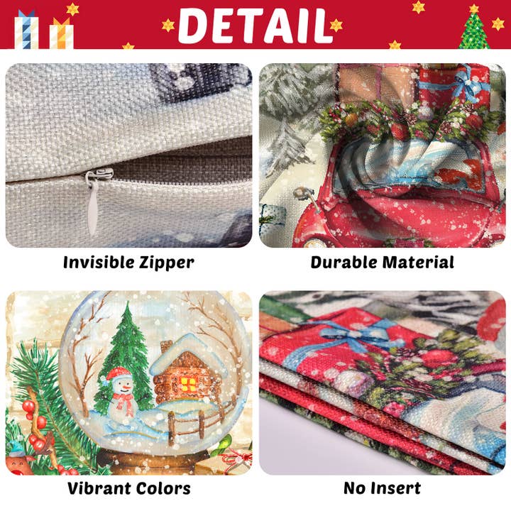 Presence – Großhandel Zierkissenbezug – 4-teilige Kissenbezüge für Weihnachten mit Vintage-Motiven, 45,7 cm2