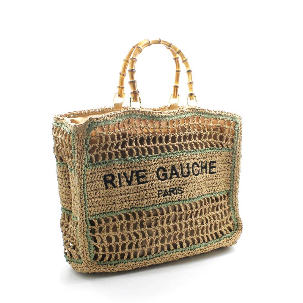 Vimoda - Wholesale Draagtas - Dames - Gehaakte woven shopper RIVE GAUCHE met bamboe handvatten6