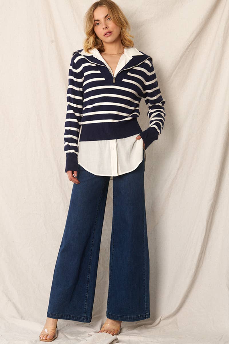 En Crème - Vente Pull en maille – femme - Pull rayé à col marin20