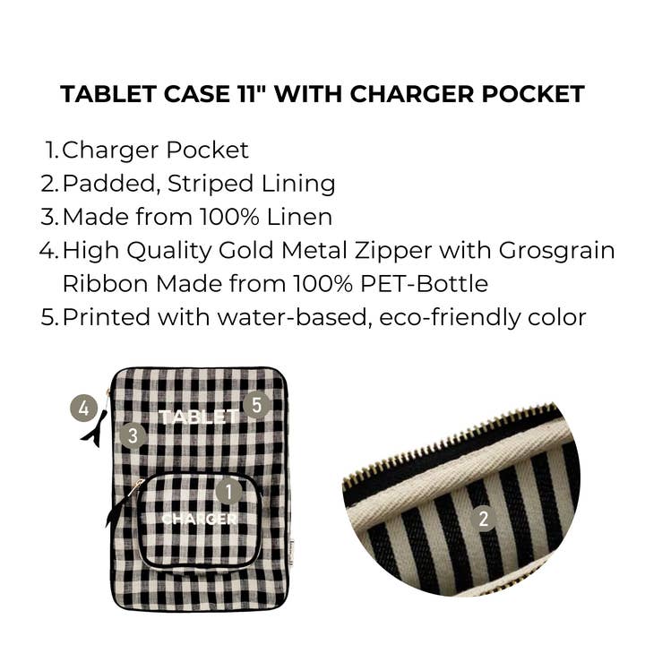 Bag-All - Wholesale Laptop/Tablet Case - Women's - Tablet Case 11", Charger Pocket, Gingham