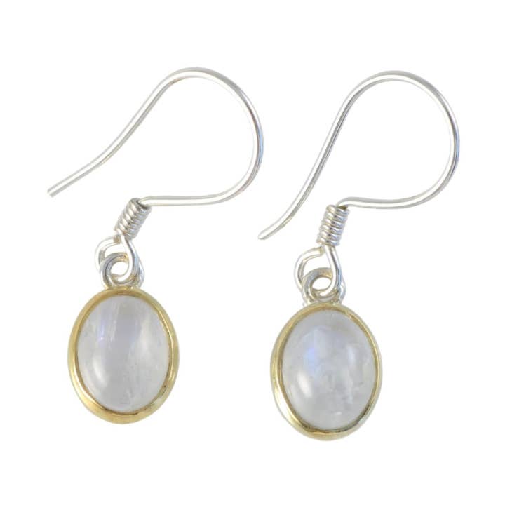 Silver Oval Natural Moonstone Dangle Earrings for Women for wholesale by Echmeck LLC