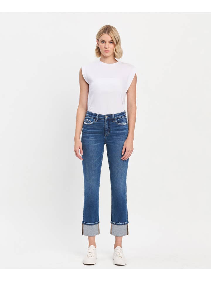 IMBUE HIGH RISE CUFFED SLIM STRAIGHT JEANS T6590 for wholesale on Faire