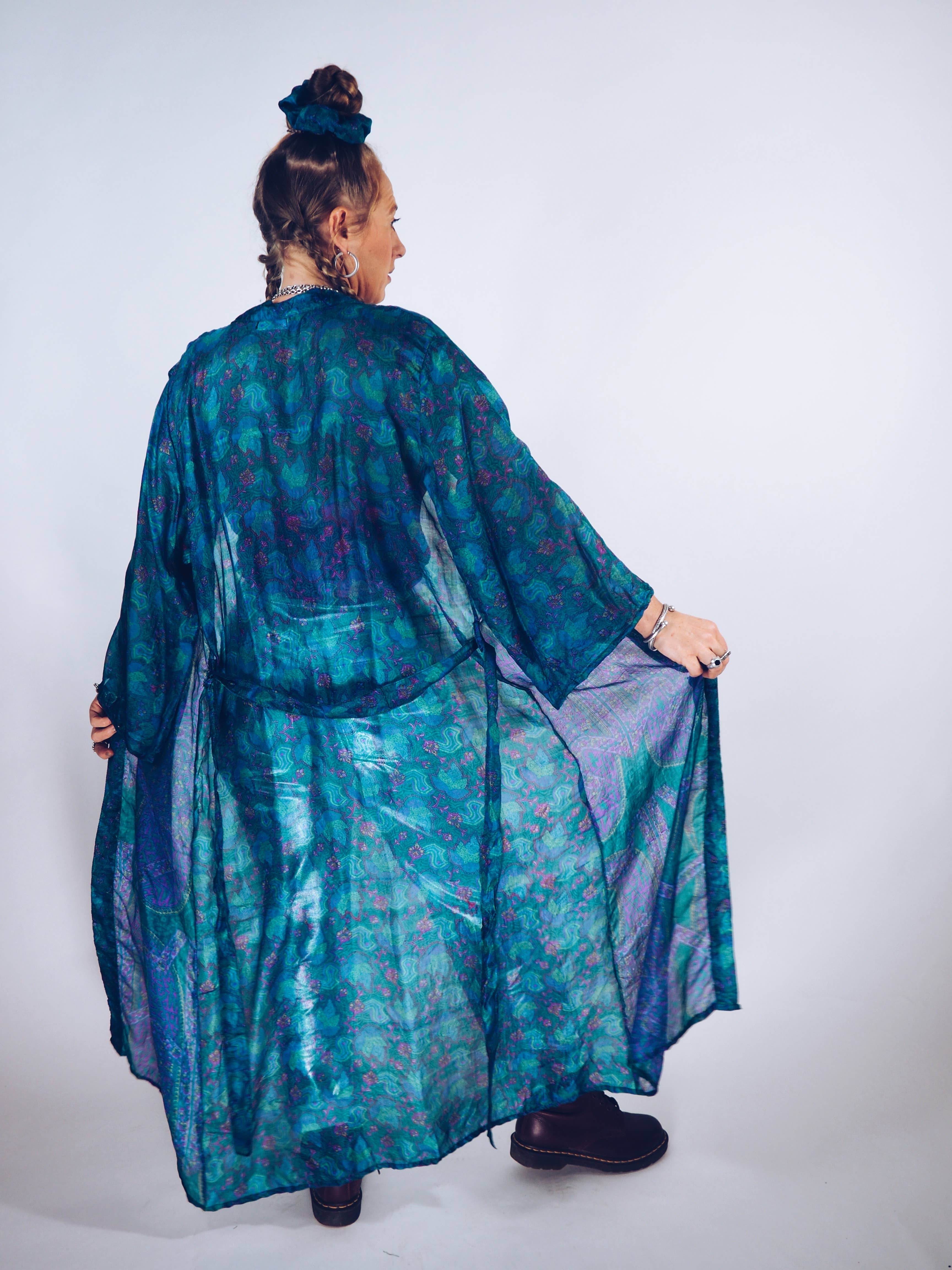Vagabond Ibiza - Wholesale Kimono - Women's - The Kardash Kimono Long – Up-cycled Vintage Sari Kimono 9