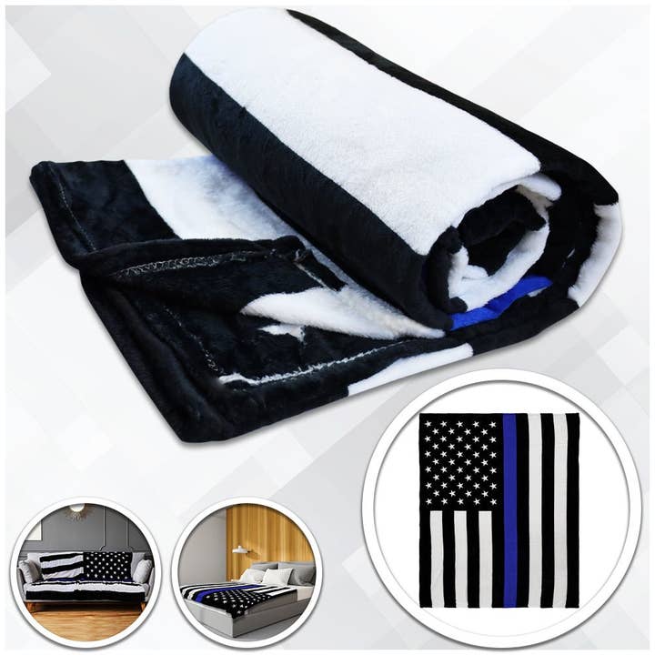 Flags Importer - Wholesale Throw Blanket - Thin Blue Line Soft Plush 50x60in Blanket