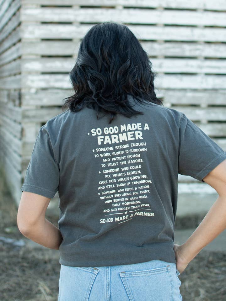 Western 'So God made a Farmer.' Charcoal Graphic Tee for wholesale by American Farm Company