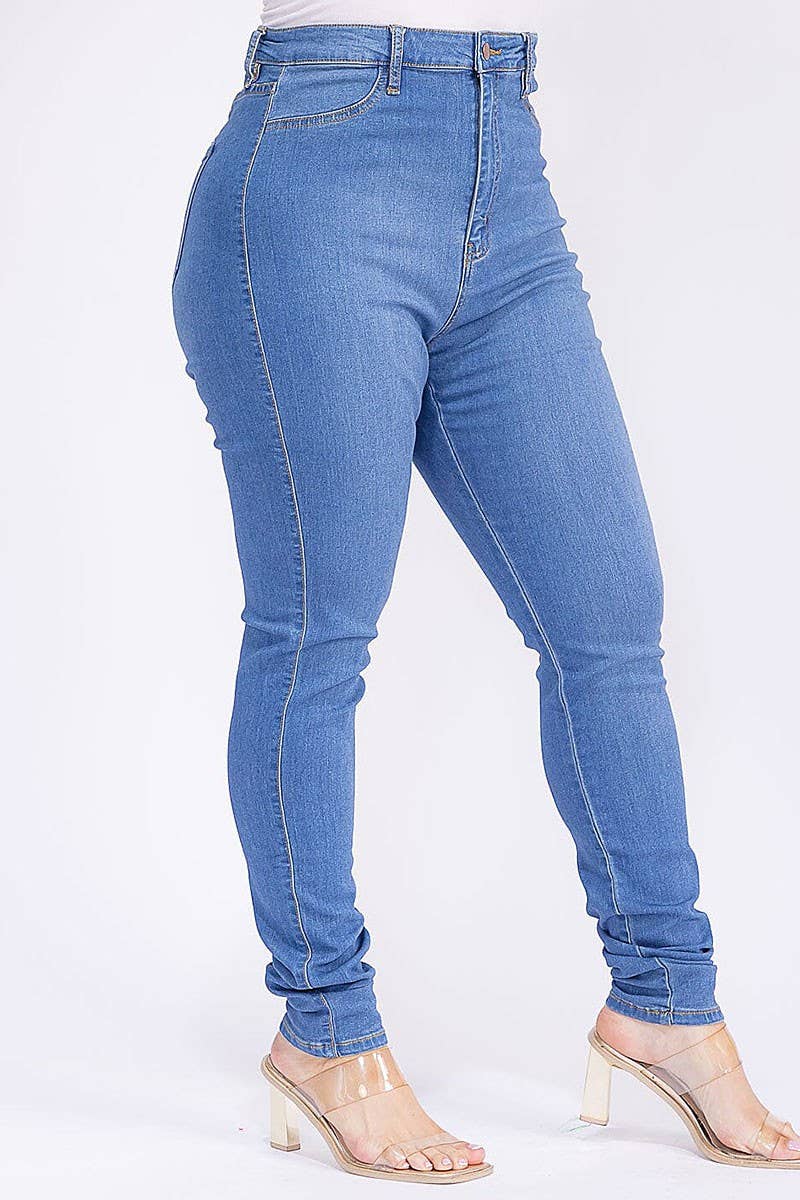 ZIPPER BUTTON CLOSURE POCKETS SKINNY DENIM JEANS for wholesale on Faire2