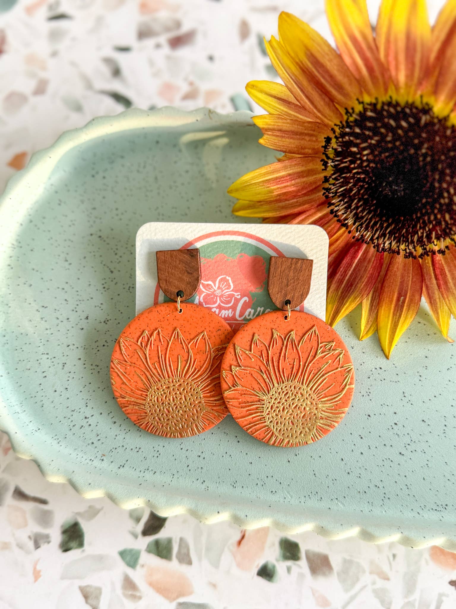 Anam Cara Clay Goods - Wholesale Dangle Earrings - Sunflower Edge Drops Polymer Clay Earrings4