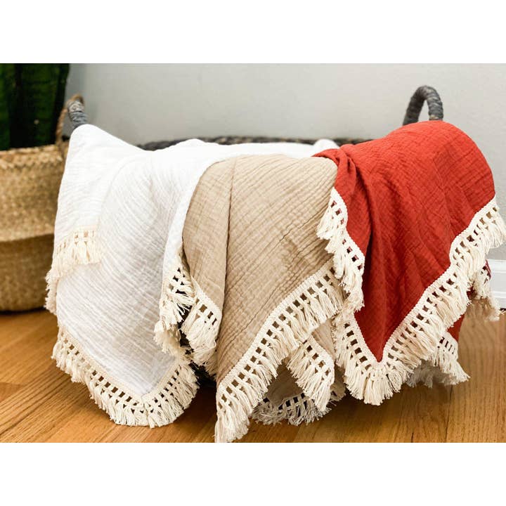 Harp Angel Boutique - Wholesale Swaddle - Baby - Fringe Swaddle Blanket - Tan4