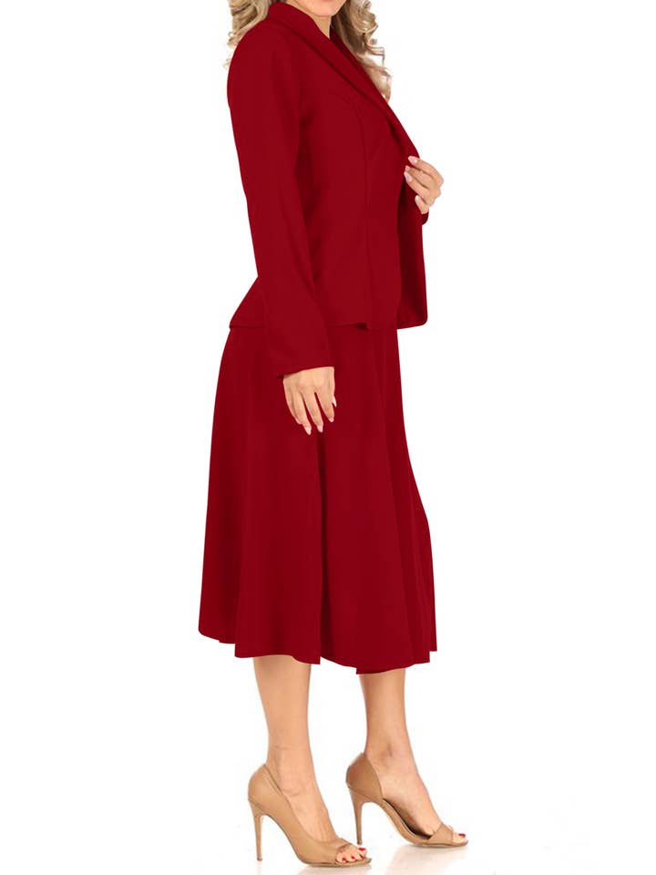 MOA COLLECTION - Wholesale Top & Skirt Set - Women's - Women's Two Piece Casual Blazer Relaxed A-Line Midi Skirt5