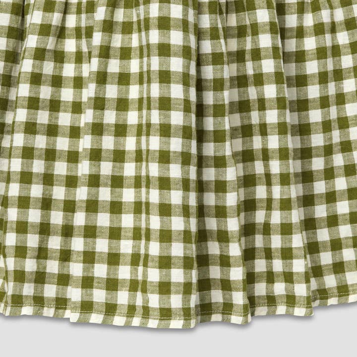 Piglet in Bed USA - Wholesale Bedskirt - Botanical Green Gingham 100% Linen Bed Skirt