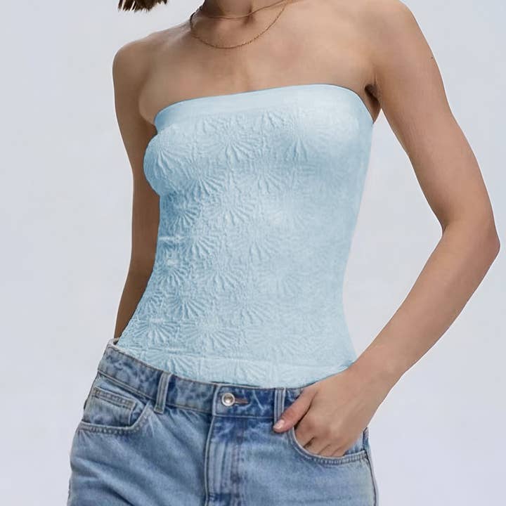 Rosa Clothing - Wholesale Tank Top - Women's - Viral trendy Floral Jacquard strapless fitted tube top
