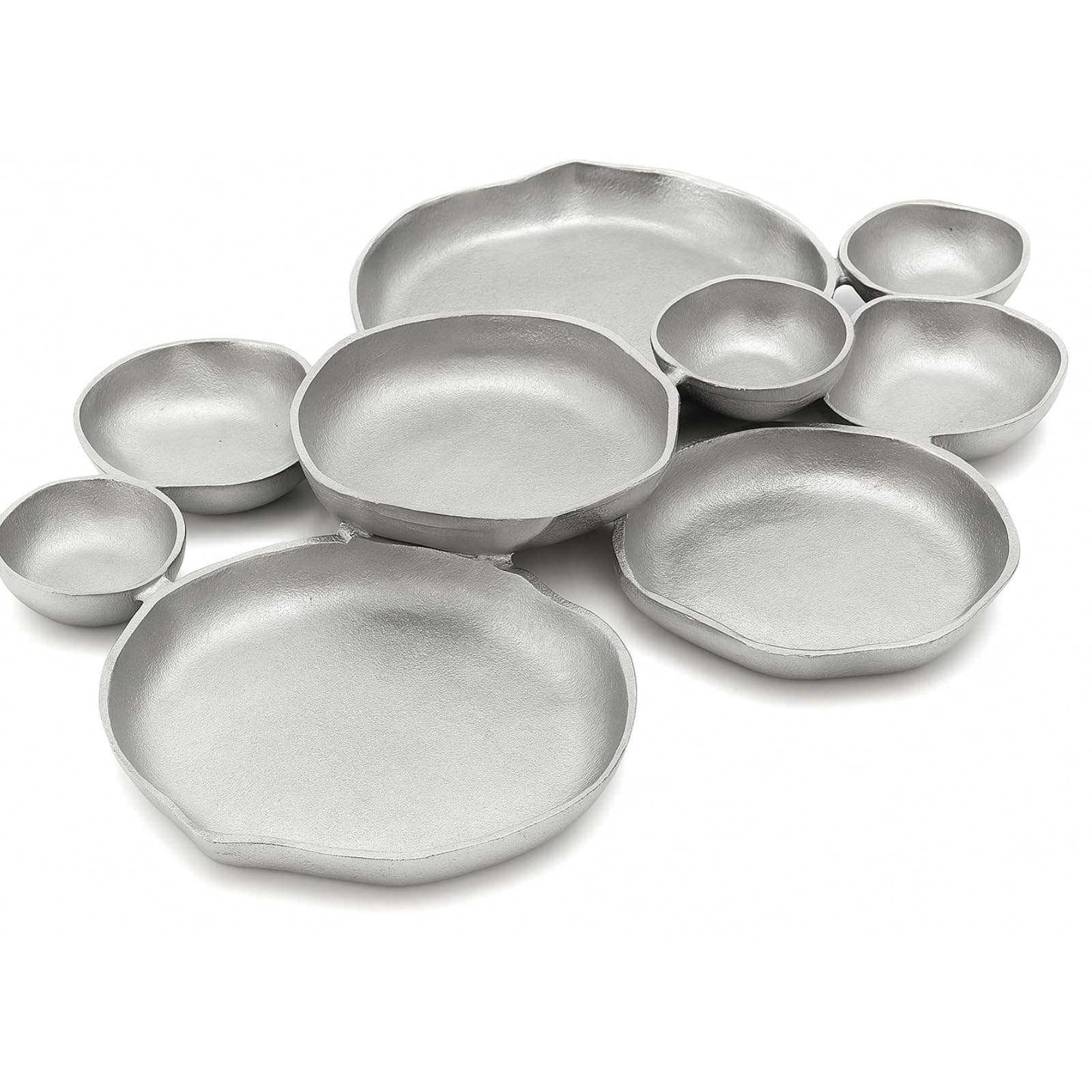 The Wine Savant /  Khen Glassware - Wholesale Decorative Plate/Dish/Bowl - Silver Brass Cluster Bowl – 22" Decorative Snack Tray0