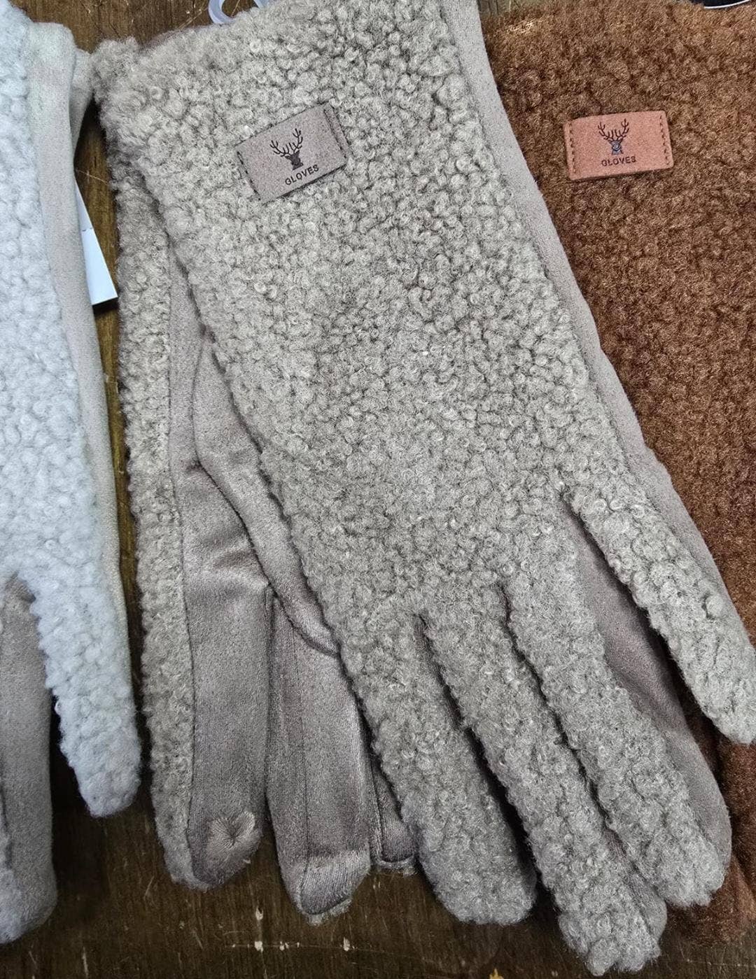 CHOCOLATE Contrast Suedette Fleece Ugg Style Gloves for wholesale on Faire2