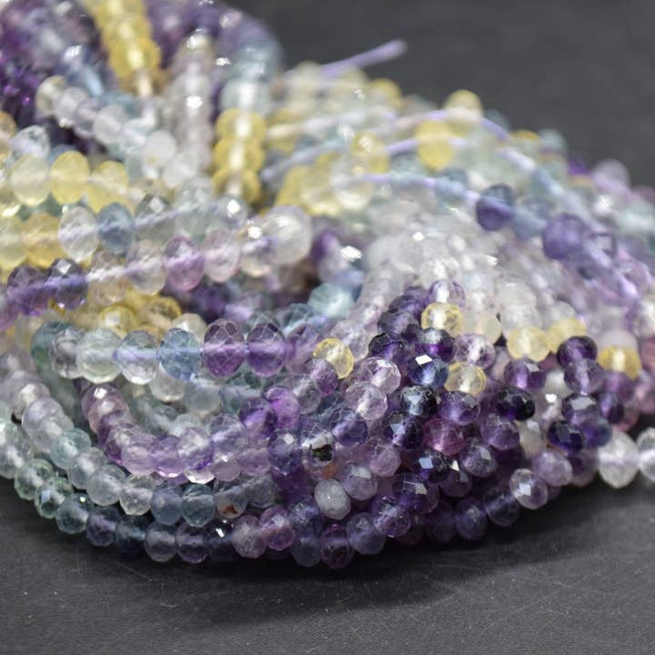 Regnbuefluorit facetslebet rondel afstandsperler snor for engroshandel hos Oriental Direct Craft Supplies