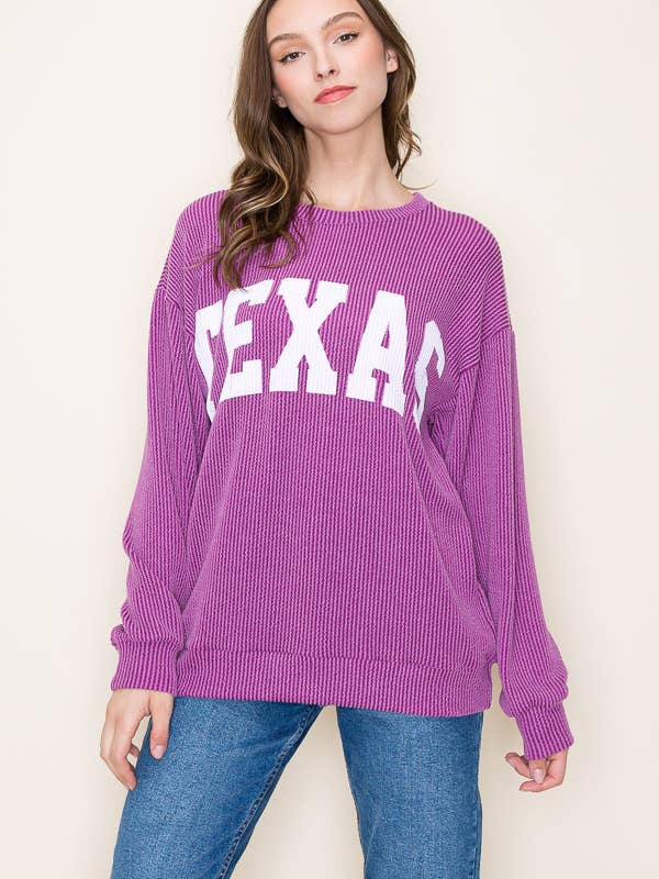 Tres Bien, Inc - Wholesale Graphic Sweatshirt - Women's - RIBBED TEXAS GRAPHIC TOP