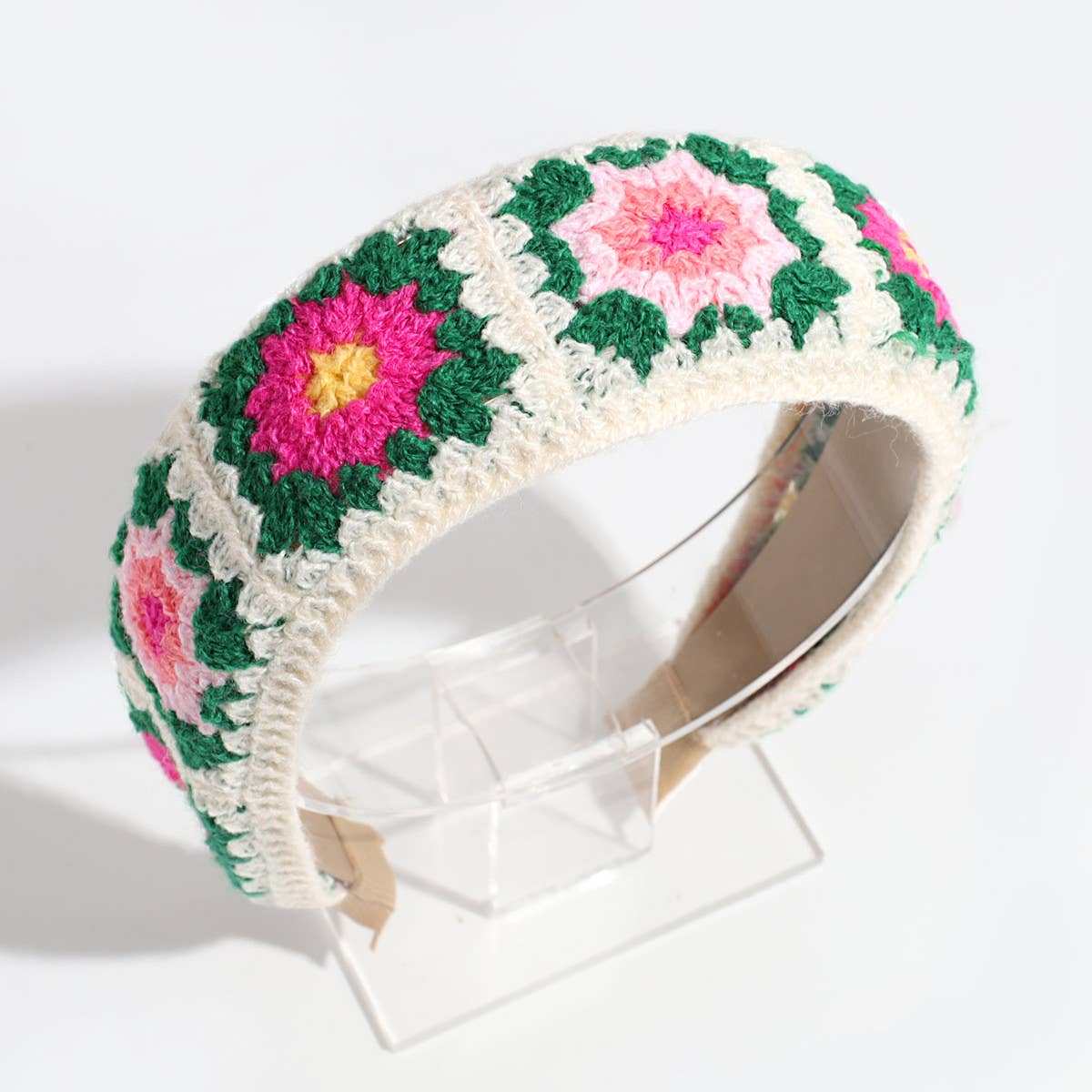 ACCITY - Wholesale Fashion Headband - Women's - PASTORAL STYLE KNITTED FLOWER BRAIDED HEADBAND_CWAHA22611