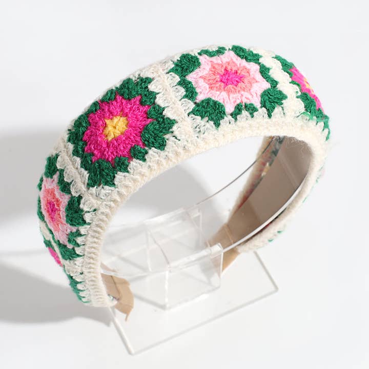 ACCITY - Wholesale Fashion Headband - Women's - PASTORAL STYLE KNITTED FLOWER BRAIDED HEADBAND_CWAHA22611
