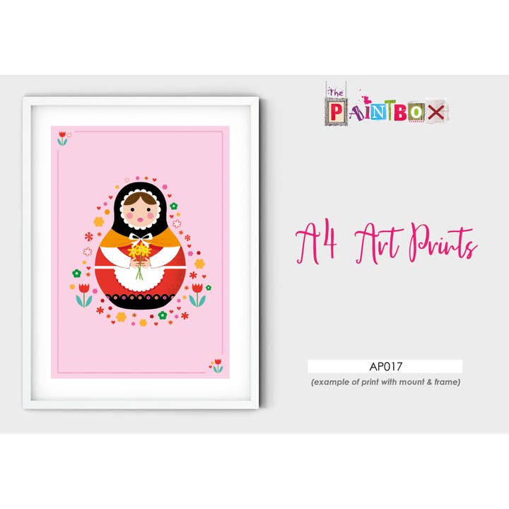 A4 konsttryck - Welsh Doll Lady Pink - Welsh gåva för wholesale av The Paintbox