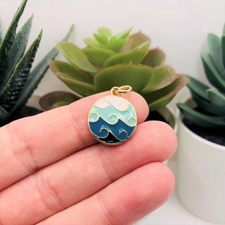Guerrilla Charm - Wholesale Craft Supplies - Blue Enamel Ocean Wave Charms, 22x16mm1