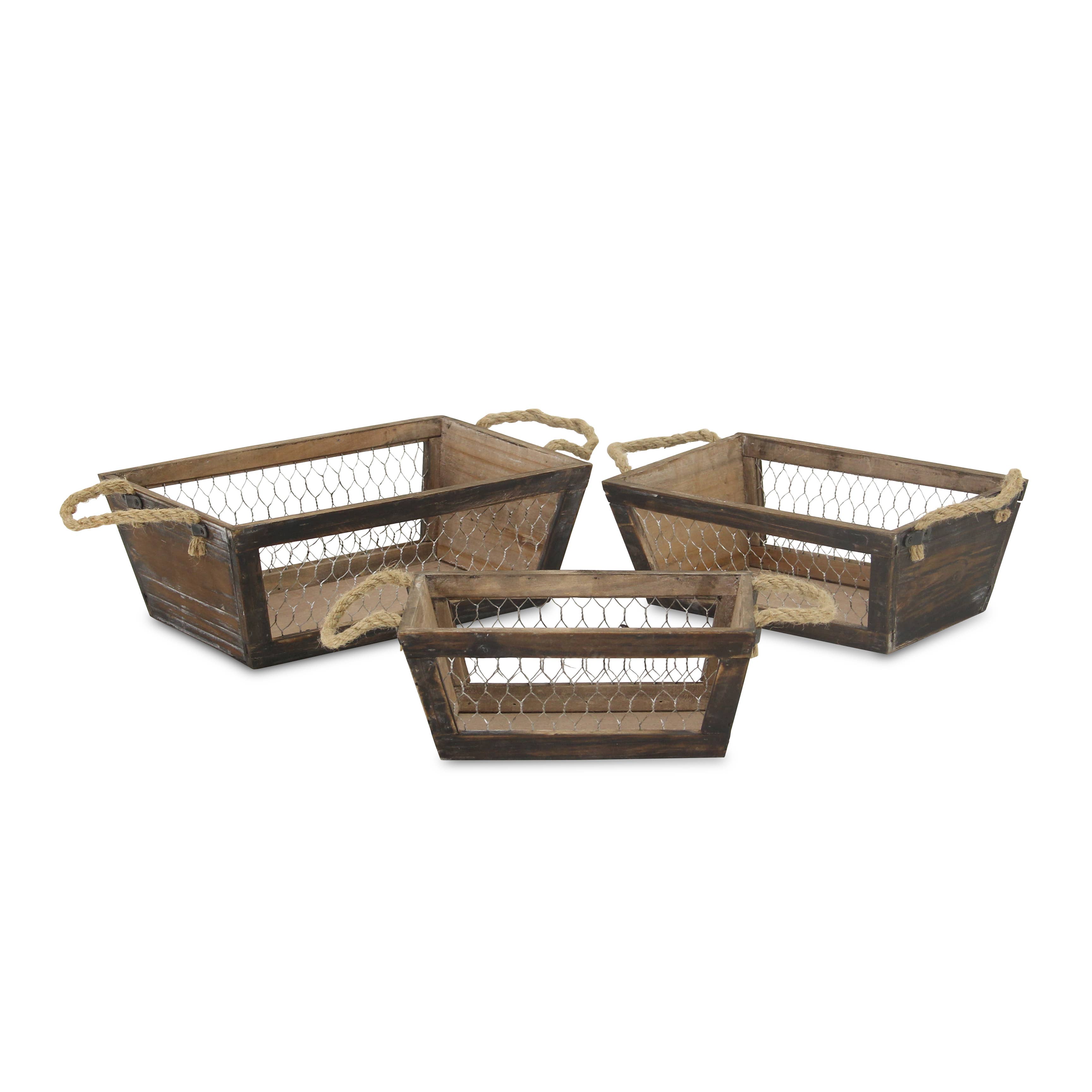 Cheungs Home Decor – wholesale Basket – Irona Set of 3 Tapered Wood & Wire Crates0