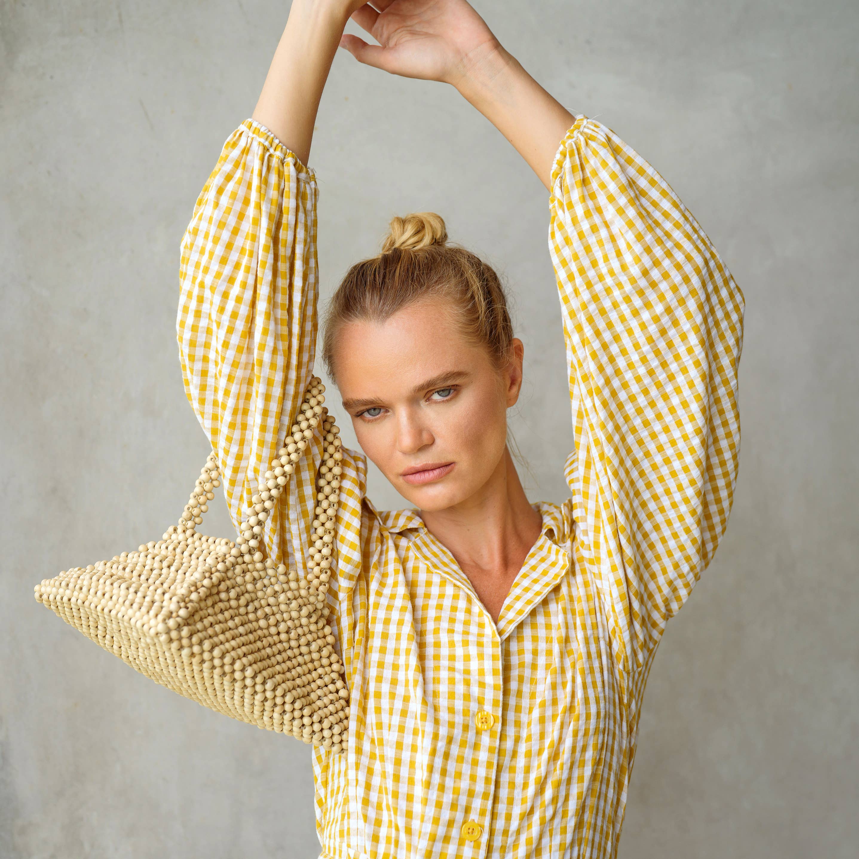 Brunna Co - Wholesale Tote Bag - Women's - PYRAMID Beaded Tote Bag in Nude Beige1