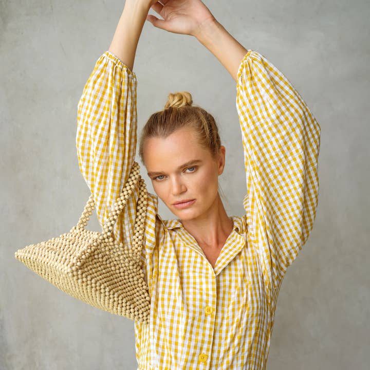 Brunna Co - Wholesale Tote Bag - Women's - PYRAMID Beaded Tote Bag in Nude Beige1