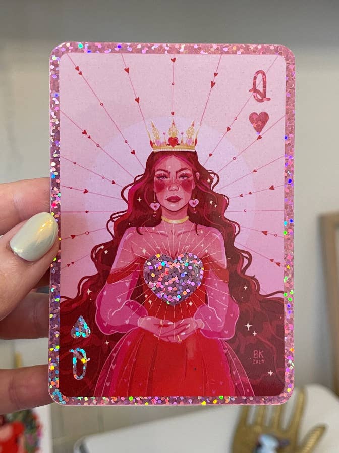 Queen of Hearts Glittery Sticker for wholesale by Brittany Keller Art